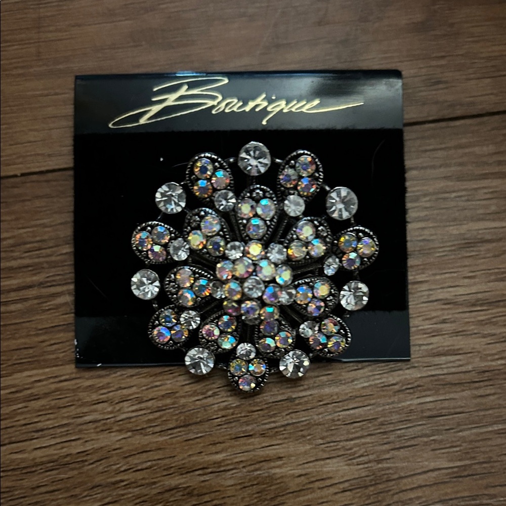 Silver and Multicolor Crystal Brooch